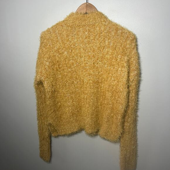 Candie's Sweater Mustard Gold Fuzzy Mock Neck Y2K Grunge Punk Cozy Comfy Mod M - Picture 3 of 6